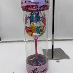 Top Shelf Best Friends Hand Painted Wine Glass Gift Boxed Pink Stem
